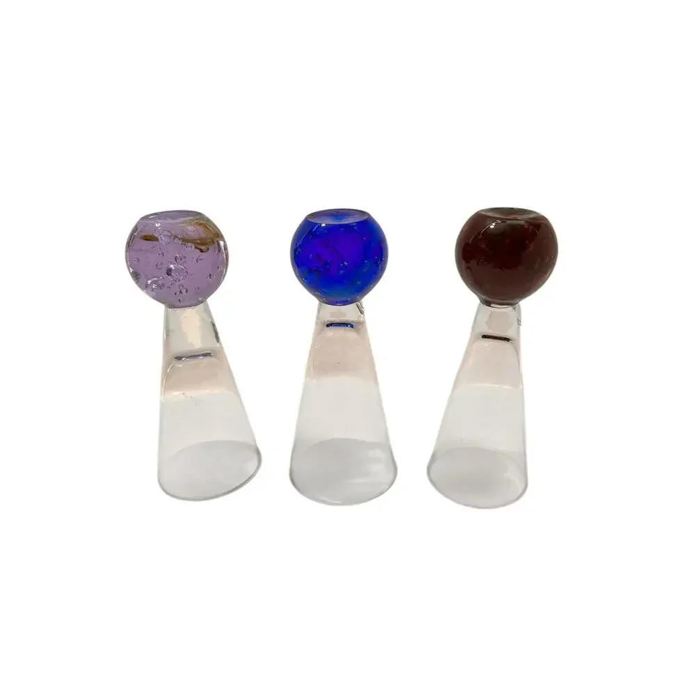 Vtg MCM Set of 3 Cordial Shot Glasses Air Bubble Colored Ball Bottom Bases 4.5 